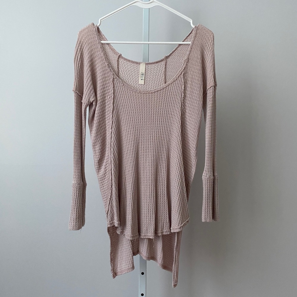 JOLIE Cotton Boho Relaxed Fairy Slouchy Waffle Knit Tunic Top OS Pink